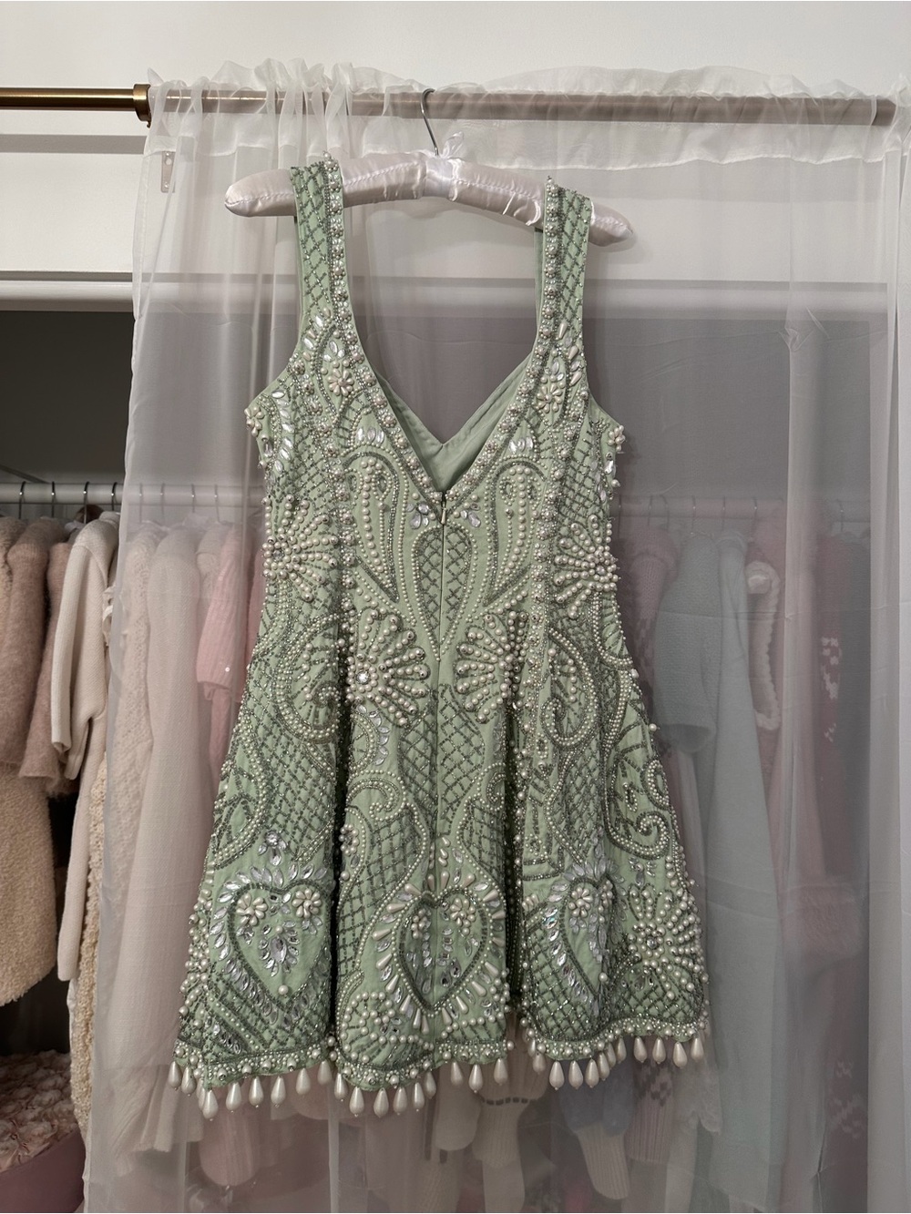 Asos Luxe Embellished Sweetheart Caged Mini Dress in Sage - Picture 7 of 12